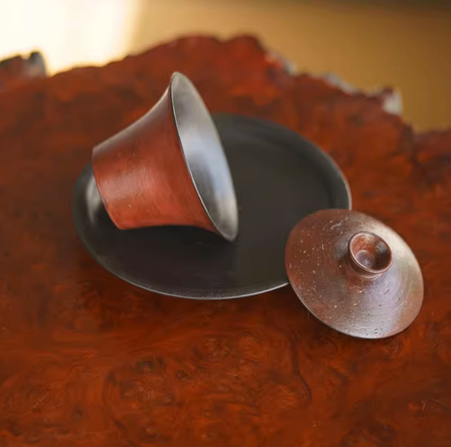 Red Lacquer Handcrafted Coarse Pottery Vintage Tea Set